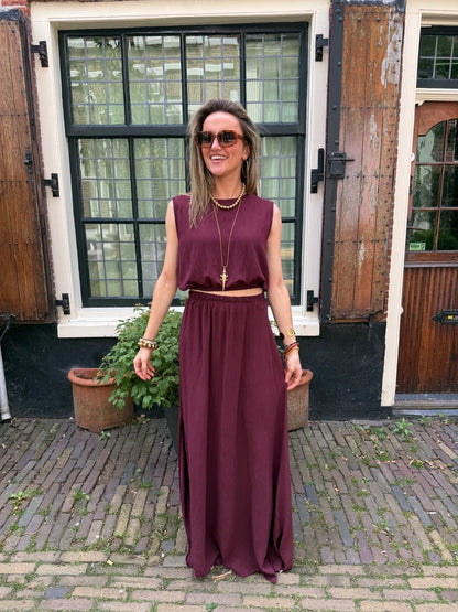 Mila tweedelige set maxi rok en top burgundy - Project 35