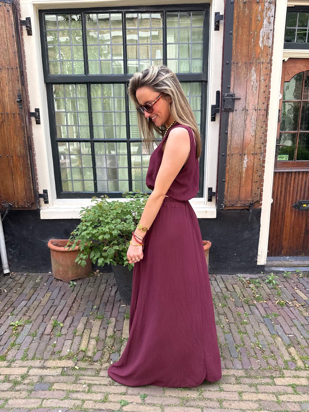 Mila tweedelige set maxi rok en top burgundy - Project 35