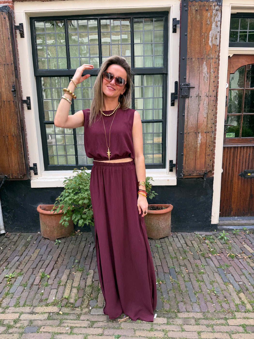 Mila tweedelige set maxi rok en top burgundy - Project 35