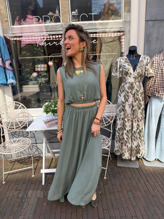 Mila tweedelige set maxi rok en top groen - Project 35