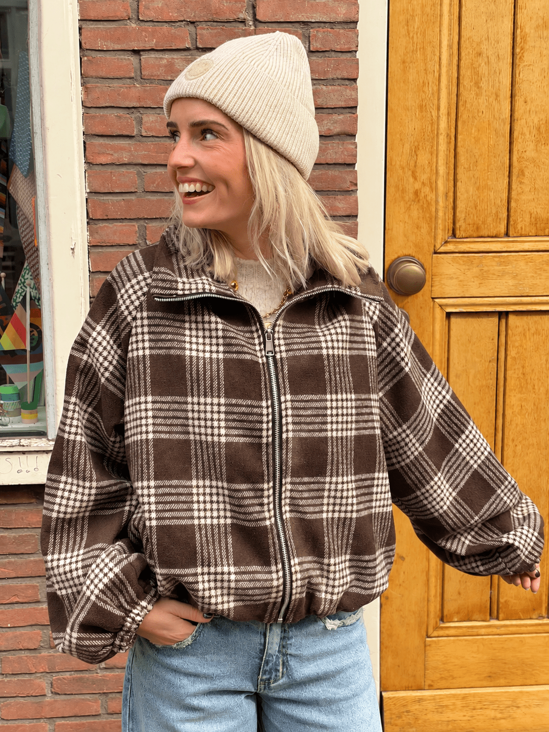 Miles geruite bomber bruin/wit - Project 35