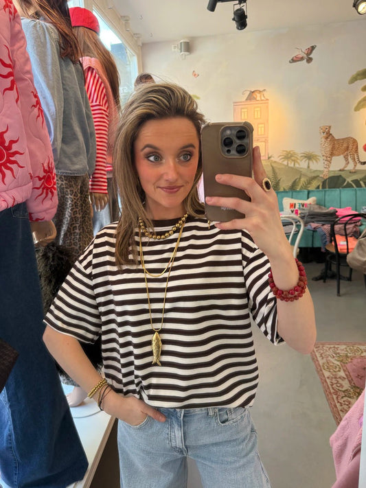 Miley shortsleeve brown/white striped - Project 35