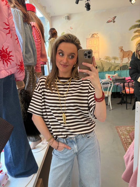 Miley shortsleeve brown/white striped - Project 35