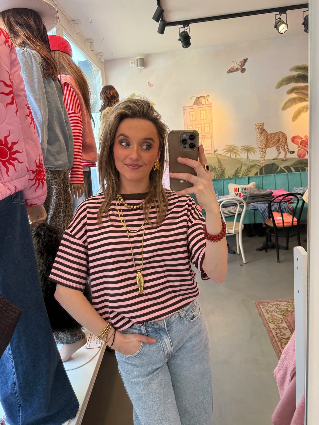 Miley shortsleeve pink/brown striped - Project 35