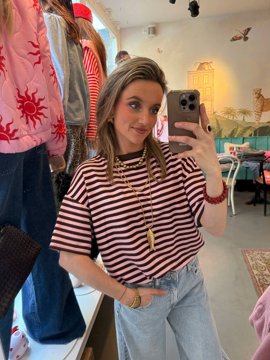 Miley shortsleeve pink/brown striped - Project 35