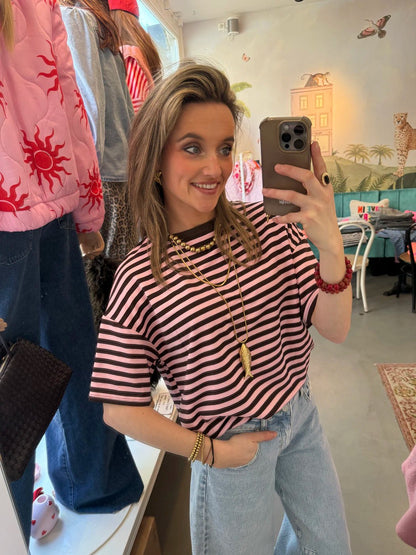 Miley shortsleeve pink/brown striped - Project 35