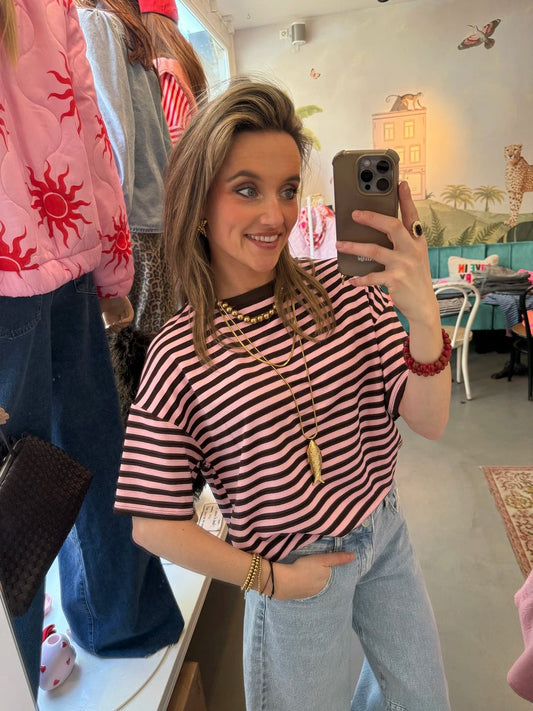 Miley shortsleeve pink/brown striped - Project 35
