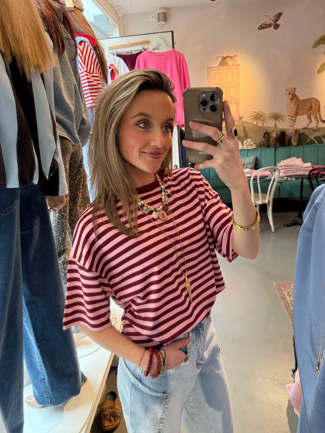 Miley shortsleeve pink/burgundy striped - Project 35