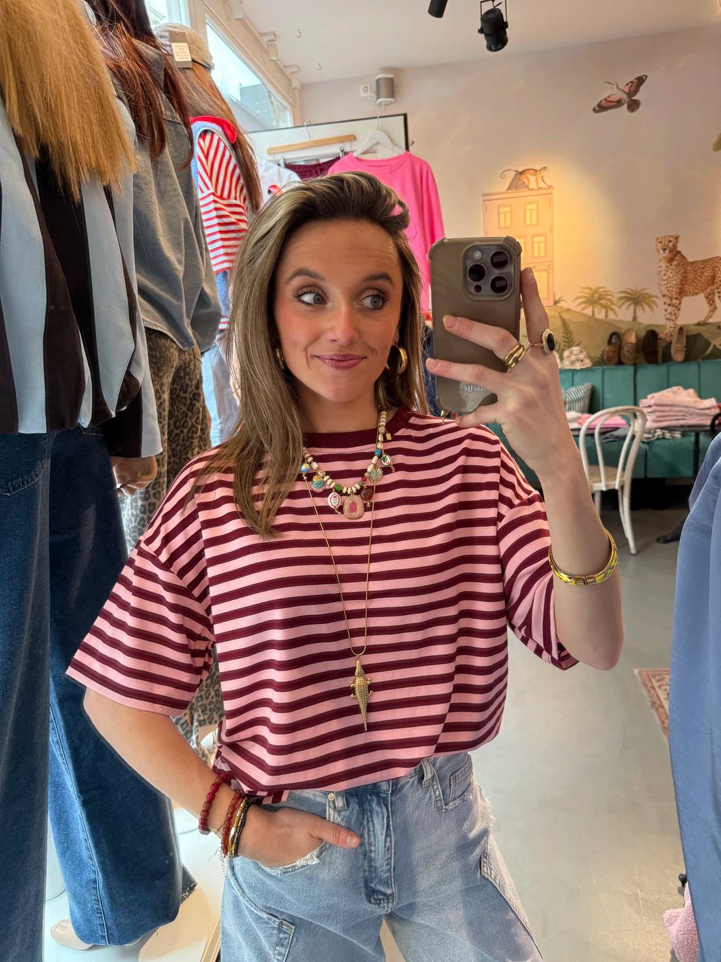 Miley shortsleeve pink/burgundy striped - Project 35