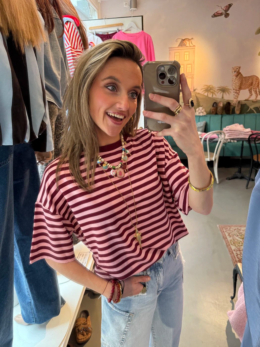 Miley shortsleeve pink/burgundy striped - Project 35