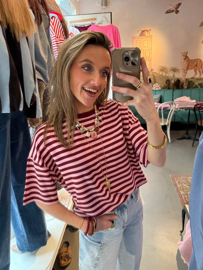 Miley shortsleeve pink/burgundy striped - Project 35