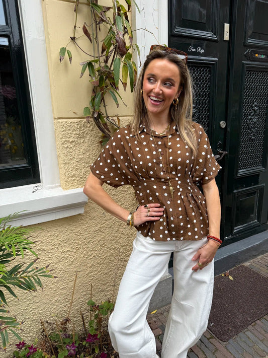 Millie blouse polkadot aangesloten bruin/wit - Project 35