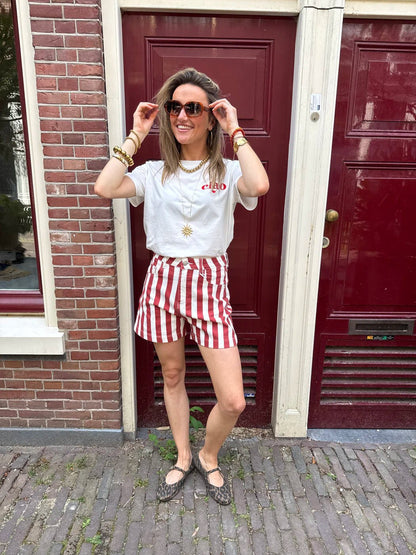 Milo denim shorts rood/wit gestreept - Project 35