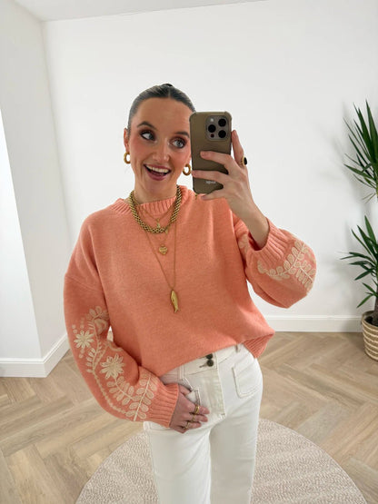 Milou knit embroidered orange/white - Project 35