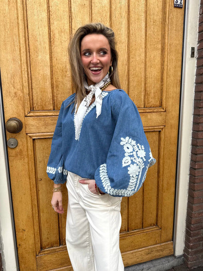 Mira blouse blauw/wit - Project 35