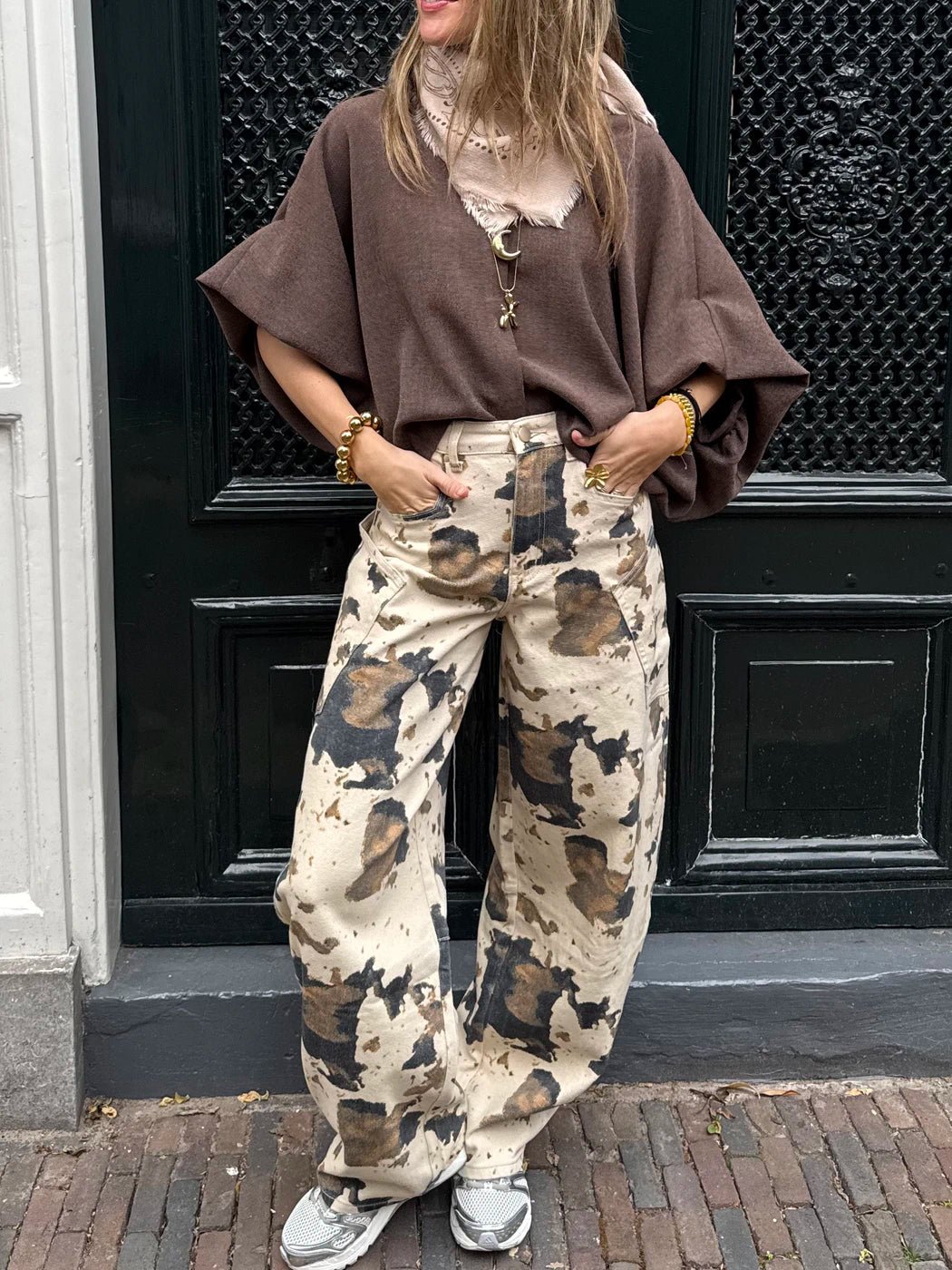 Mira oversized blouse effen bruin - Project 35