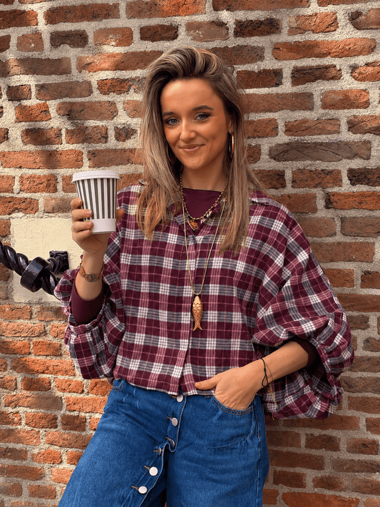 Mira oversized blouse geruit bordeaux - Project 35