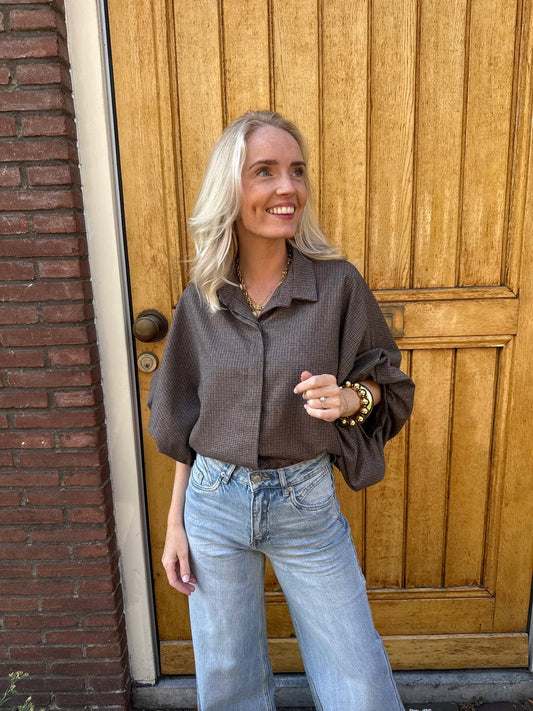Mira oversized blouse geruit bruin - Project 35