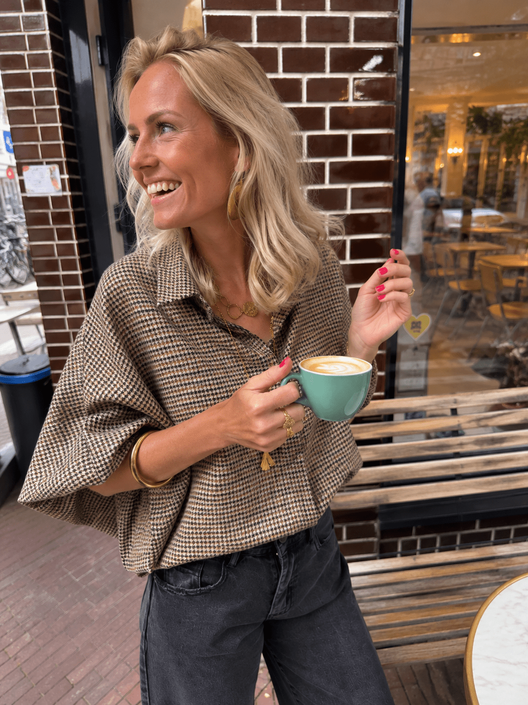 Mira oversized blouse geruit bruin/beige - Project 35