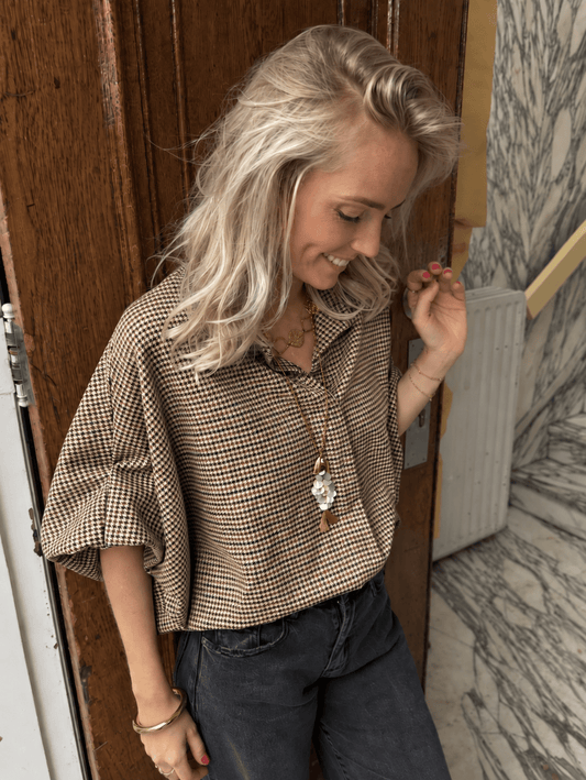 Mira oversized blouse geruit bruin/beige - Project 35