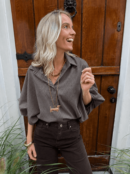 Mira oversized blouse geruit donkerbruin - Project 35