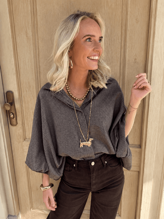 Mira oversized blouse geruit donkerbruin - Project 35