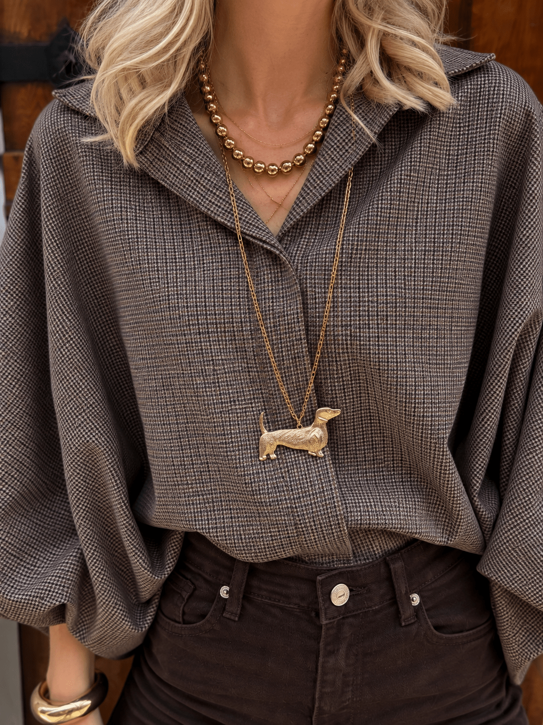 Mira oversized blouse geruit donkerbruin - Project 35