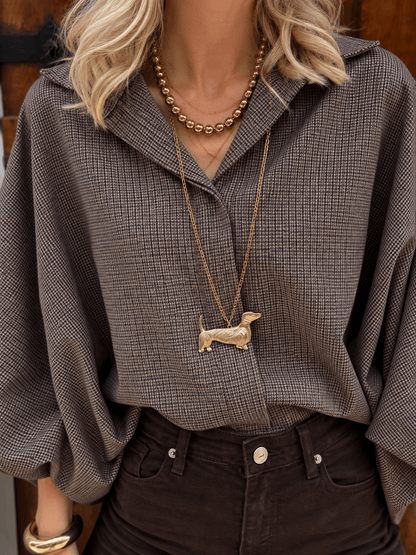 Mira oversized blouse geruit donkerbruin - Project 35