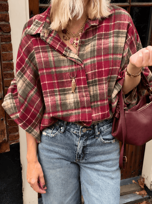 Mira oversized blouse geruit rood/groen - Project 35