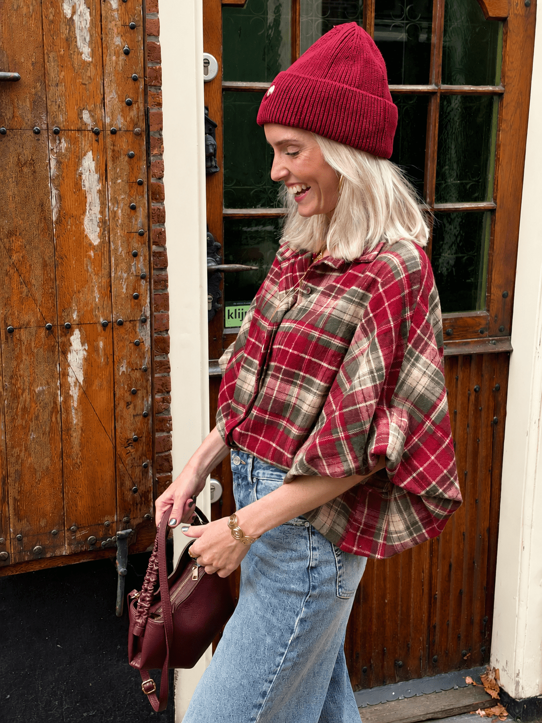 Mira oversized blouse geruit rood/groen - Project 35