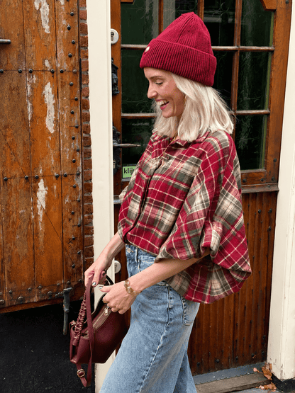 Mira oversized blouse geruit rood/groen - Project 35