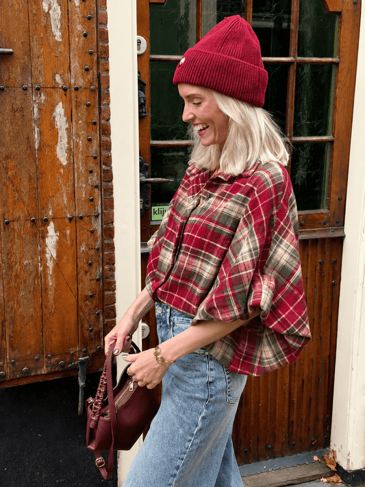 Mira oversized blouse geruit rood/groen - Project 35