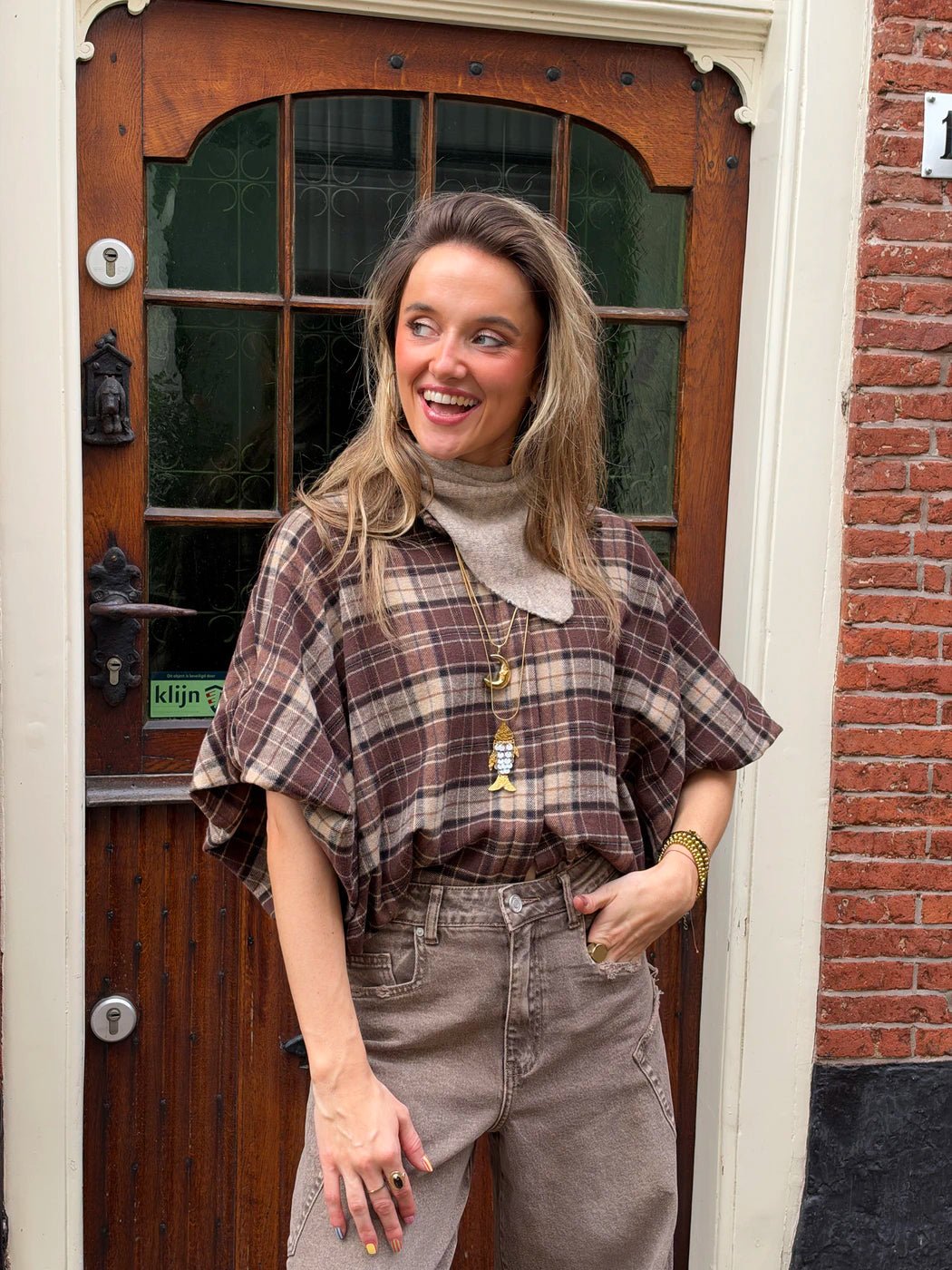 Mira oversized blouse grove ruit bruin - Project 35