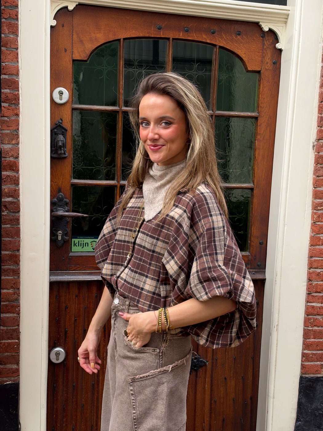Mira oversized blouse grove ruit bruin - Project 35