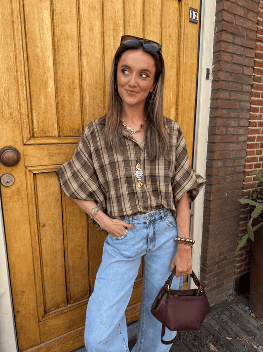 Mira oversized blouse grove ruit groen/beige - Project 35
