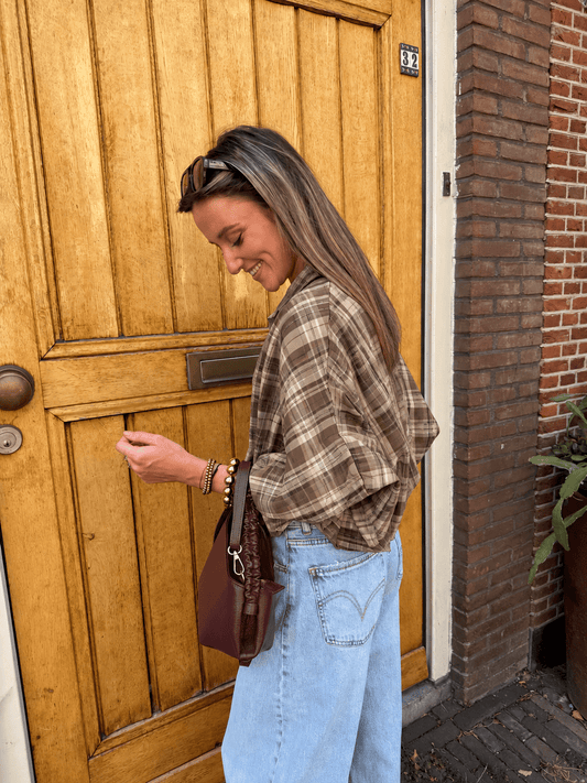 Mira oversized blouse grove ruit groen/beige - Project 35