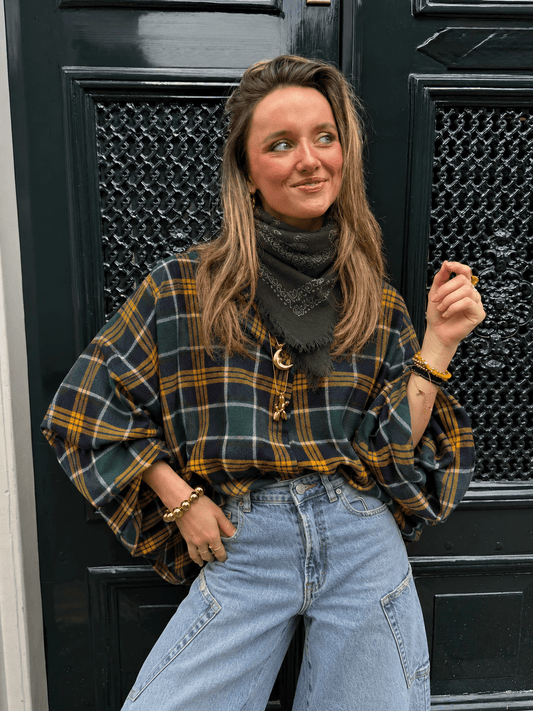 Mira oversized blouse grove ruit groen/geel - Project 35