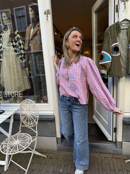 Nada blouse roze/lichtblauw geruit - Project 35