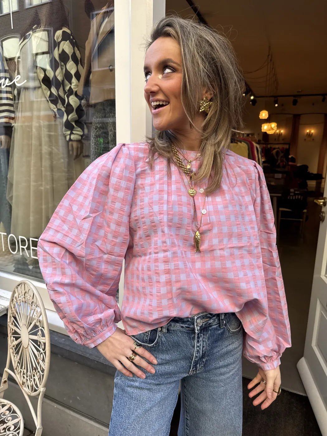 Nada blouse roze/lichtblauw geruit - Project 35