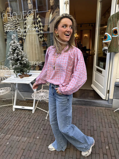 Nada blouse roze/lichtblauw geruit - Project 35