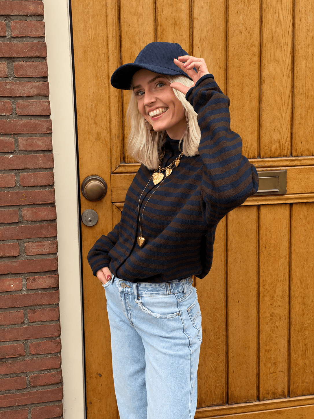 Noa vestje knoopjes navy/bruin gestreept - Project 35