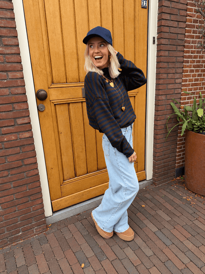 Noa vestje knoopjes navy/bruin gestreept - Project 35