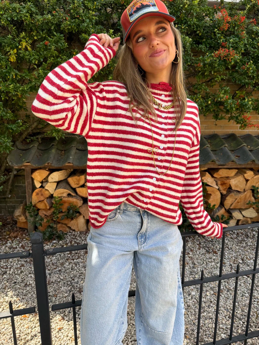 Noa vestje knoopjes rood/wit gestreept - Project 35