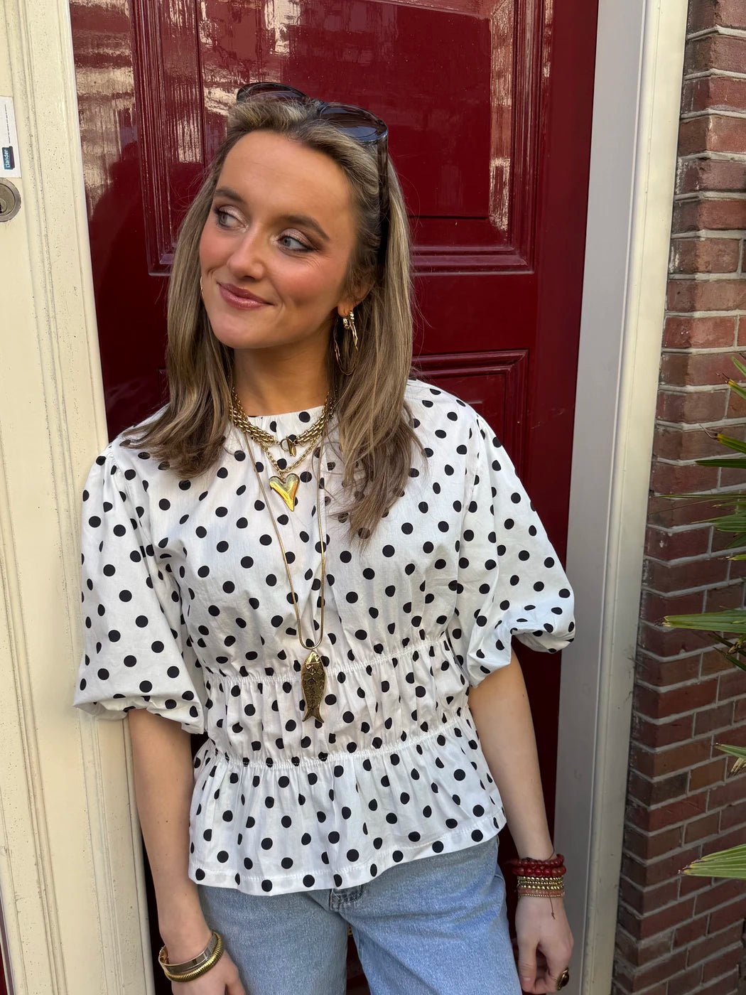 Nomi polkadot top wit/zwart - Project 35