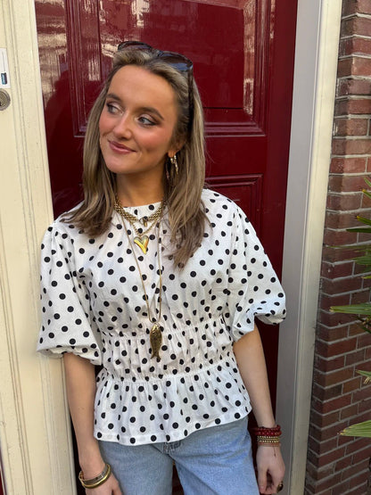 Nomi polkadot top wit/zwart - Project 35