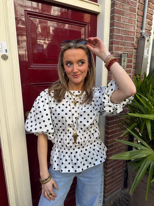 Nomi polkadot top wit/zwart - Project 35