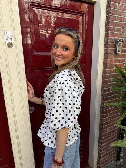 Nomi polkadot top wit/zwart - Project 35