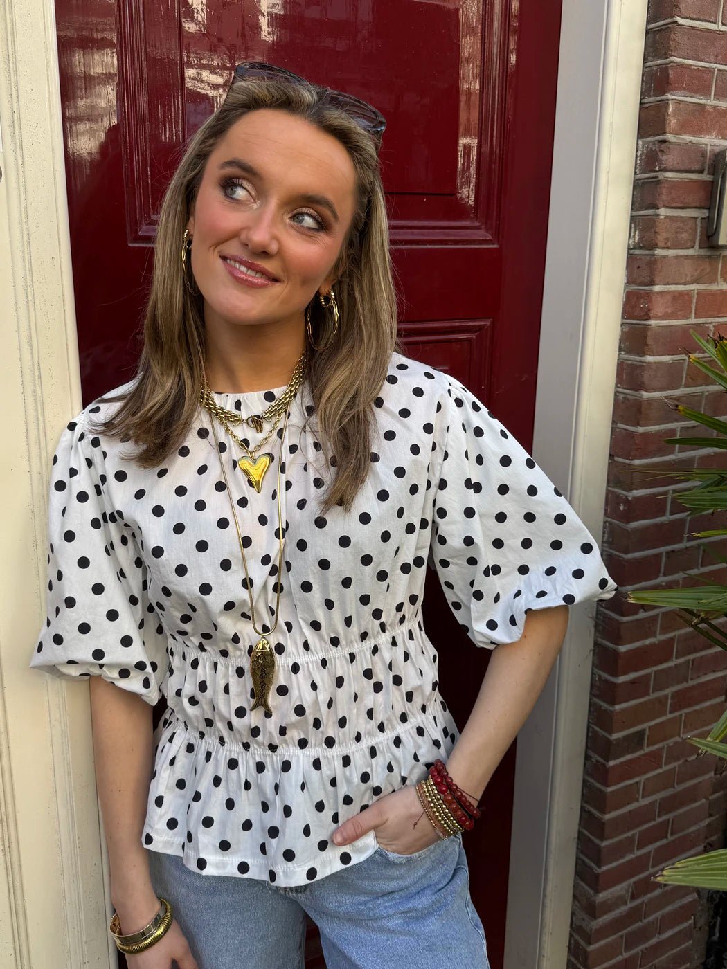 Nomi polkadot top wit/zwart - Project 35