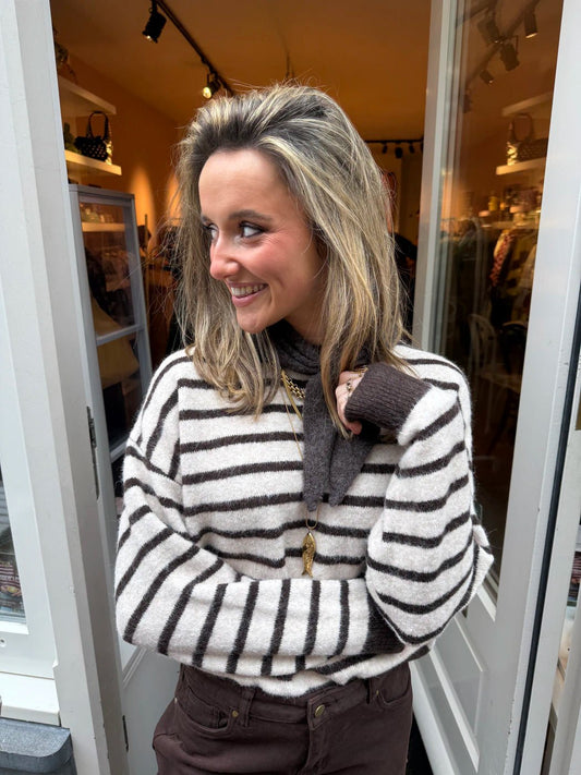 Nora trui beige/bruin gestreept - Project 35