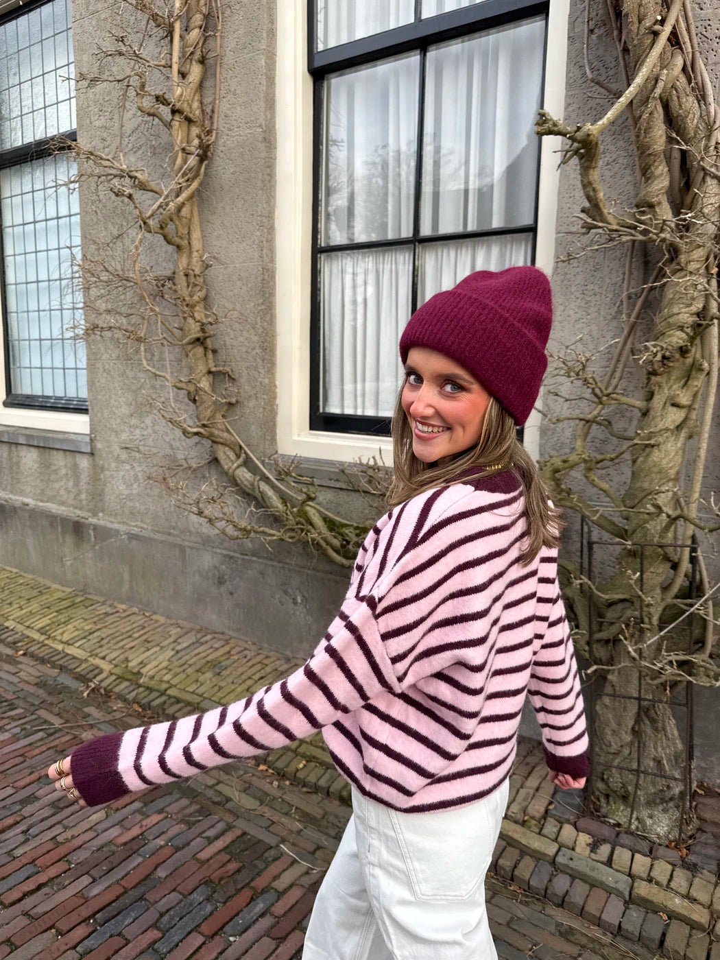 Nora trui bordeaux/roze gestreept - Project 35